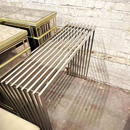Silver metal slatted console - silver,