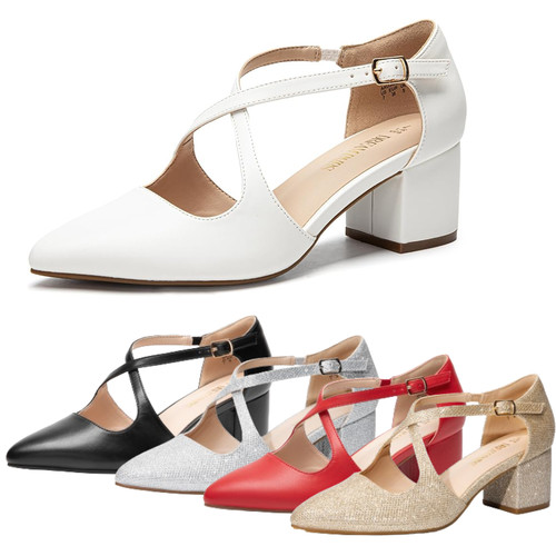 Women low chunky heel pointed - chunky,