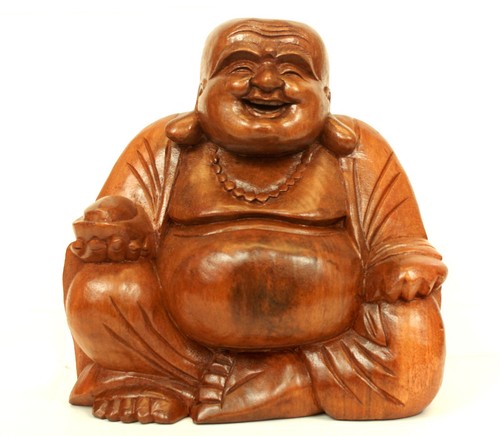 Large 30cm wooden happy buddha - large,