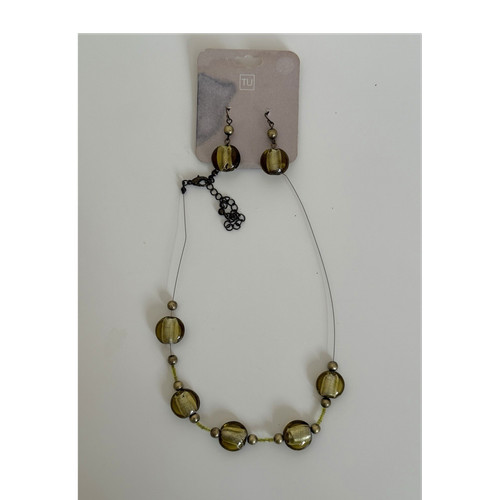 Gold green glass bead - glass,