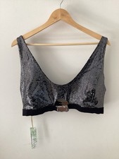 BNWT Ladies Wolf & Whistle Black Sequinned Bralette Bikini Top, UK Size 18, Tag