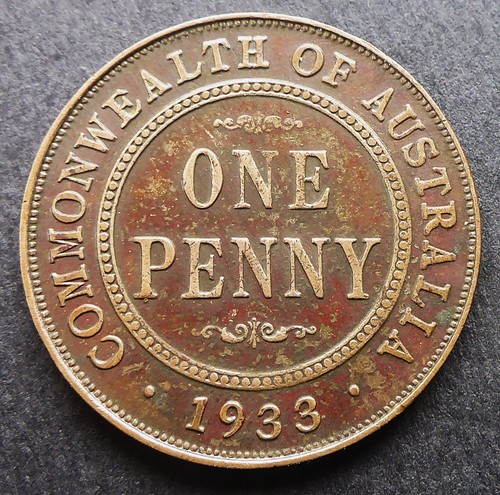 1933 australian bronze penny - australian,