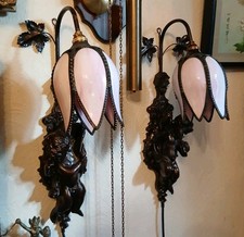 A Pair Of  Antique Italian wall lamps, cherub, putti, angel, lamp,  Art Nouveau 
