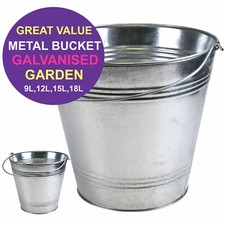 Large Metal Bucket With Wooden Handle Galvanised Strong Steel Traditional Bucket
