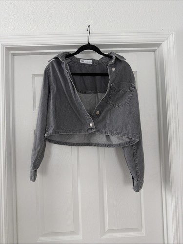Zara grey denim jacket - zara, cropped