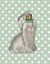 Pretty Vintage Rare White/Silver Yorkshire Terrier Christmas Bauble Decoration