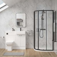 Complete 1100mm White Vanity WC Unit Black Offset Quad Shower Suite LH 1200x800