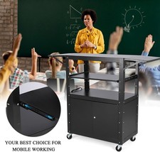 Rolling AV Cart with Locking Cabinet Laptop Stand Drop Leaves Height Adjustable