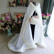 Winter Faux Fur Cape Cloak Wedding Party Hooded Bridal Jacket / Shawl