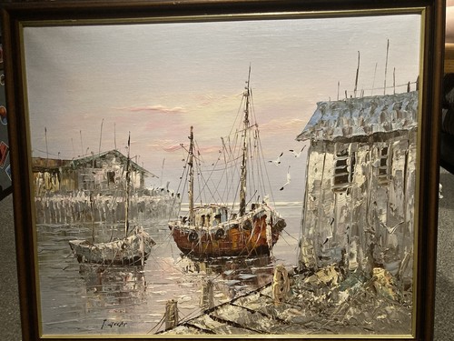 Framed oil harbour - , scene