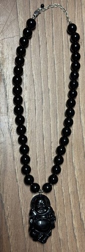 Black obsidian glass - glass, buddha