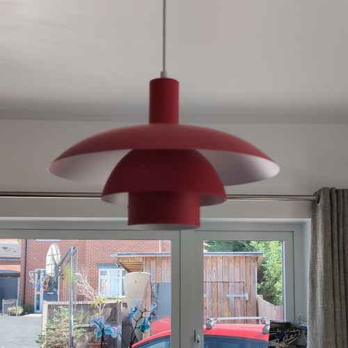 Red white metal dome - white, pendant