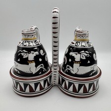 Cama Deruta Italy Oil & Aceto Ceramic Cruet Set with Carry Caddy – Hand Painted