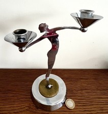 Stylish Jazz Age Art Deco Original 1930's Lady Figural Chrome Candlestick.
