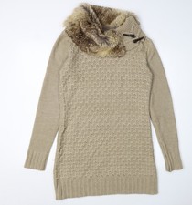 Jane Norman Women's Beige Jumper Dress Size 18 with Faux Fur