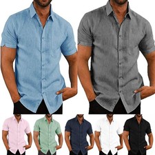 Mens Cotton Linen Plain Shirts