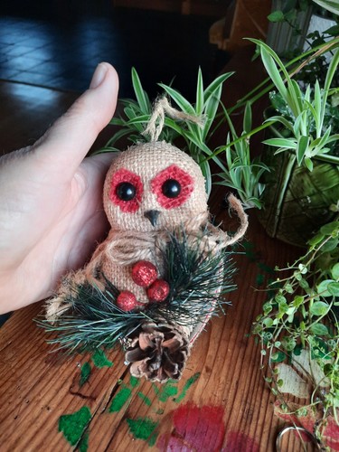 Rustic owl hand made - owl, bauble