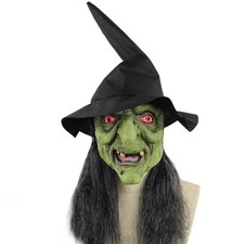 Mask with Long Halloween Latex Mask Scary Horror Cosplay Costume Old Woman Witch