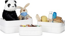 Relaxdays Bamboo Bathroom Baskets, HxWxD13 x 30 x 20 cm, Set of 3 Shelf Bins wi