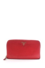 Prada Leather Zip Around Wallet / Red