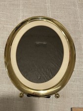 Large Vintage Oval Brass Photo Picture Frame Ball Feet Gold Tone