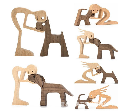 Man and dog wooden - and,