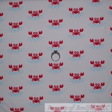 BonEful Fabric FQ Cotton Quit Cream Blue Dot Red Lobster Seafood Crab Stripe Boy