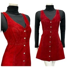 VINTAGE 60S 70S RED SUEDE HIPPY MOD BOHO EMPIRE MINI DRESS 8 10 S