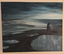 Original Art - Oil on Box Canvas  46x56cm - "Dog Walking at Low Tide"