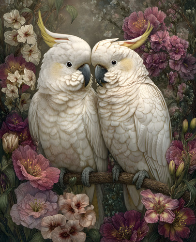 Pair white crested parrots - white,
