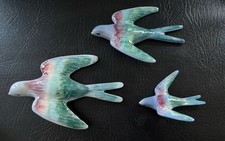 Set of  3  Flying ceramic SWALLOWS/swifts  Birds HANGING Wall Plaques - vintage 