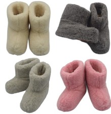LADIES WOMENS 100% SHEEP WOOL BOOTS WARM SOFT COSY WINTER ANKLE SLIPPERS