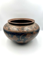 A Vintage Rustic French Redware Glazed Hand Painted Bowl/ Planter