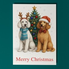 Poodle Dogs Duo Merry Christmas - Premium Card and Envelope Personalised card