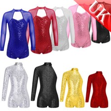 UK Girls Sparkly Sequin Gymnastics Leotard Jazz Latin Dance Performance Costume