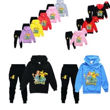 Pikachu Kids Hoodies Top + Pants Set Boys Girls Hooded Tracksuit Age 4-13 Years