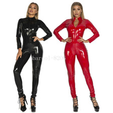 Women Shiny PVC Bodysuit Faux