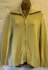 M&S Lime Chunky Ribbed Cotton Size 14 Zip Front Collared Cardigan Winter Y2K Top