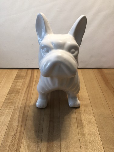 White bulldog ceramic statue - bulldog,