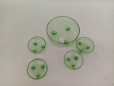 Vintage Green Glass Bowl Set with Bubble Feet - 5 Piece Bundle