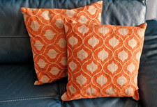 PAIR OF DUNELM TERACOTTA CUSHION COVERS & CUSHIONS 16"