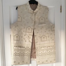 Men’s Waistcoat Gold Embroidered Pakistani Asian Wedding Eid Party - Size L / 42