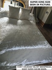IVORY PEARL CRUSHED VELVET BEDSPREAD COVER THROW. KING DOUBLE SUPER BEDROOM SOFA