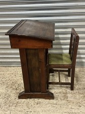 Antique c1900 Oak Child’s School Desk with Sloped Writing Surface and Chair