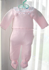 Pink Frilly Knit Top Leggings Pram Set Newborn Baby Girl 0 - 1 m Spanish Pom Pom