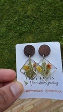Unique Handmade Real Pressed Flowers Square Kite-shaped Resin Earrings