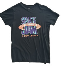 Space Jam Graphic Print T-Shirt Men's Size S/P Black 100% Cotton