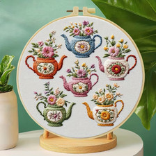 Teapots embroidery diy art - diy, kit