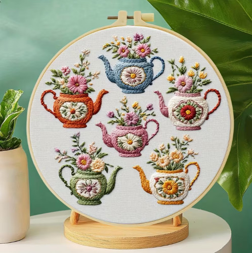 Teapots embroidery diy art kit - teapots,
