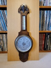 Antique Barometer / Thermometer. Carved Oak. Circa 1890-1900. Large - 800mm Tall